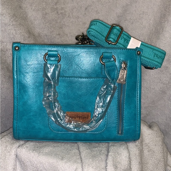 Trinity Ranch Western Cowgirl Purse Floral Tooled Crossbody Tote Bag Turquoise - Picture 2 of 3